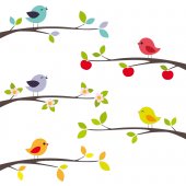 birds on branch Set Wall Stickers