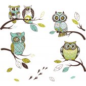 Owls On Branch Set Wall Stickers