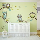 Owls On Branch Set Wall Stickers